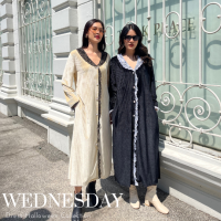 Thongyoy - Dress Wednesday เดรสกำมะหยี่แต่งปกลูกไม้ เรียบหรู ฟรีไซส์ ใส่เที่ยว ลำลอง คอสตูมฮาโลวีน