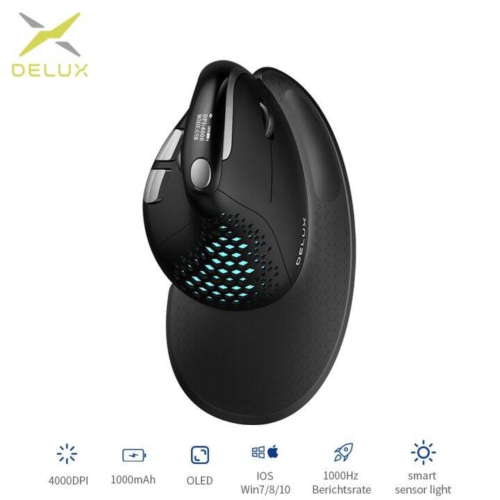 delux-m618xsd-seeker-ergonomic-vertical-mouse-with-oled-screen-4000dpi-rechargeable-1000ma-removable-back-cover-for-computer