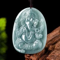 Burmese Jade Ganesha Pendant Accessories Natural Talismans Jadeite Necklace Designer Gift Man Blue Charms Pendants Amulets