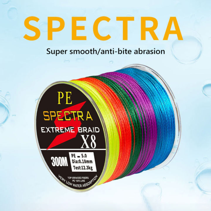 spectra-เอ็นตกปลาหลากสี100ม-300ม-สาย-pe-แบบเส้นใยแบบหลายเส้นซูเปอร์ไลน์4-8ไม่ยืด
