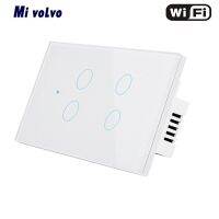 【SALE】 สวิตช์ไฟอัจฉริยะ Mivolvo WIFI แอปรีโมทคอนโทรลแผงกระจกคริสตัลแบบเทมเปอร์สวิตช์4แก๊งค์สัมผัสมาตรฐาน US