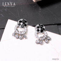 LenYa Jewelry  ต่างหูเงินแท้ดีไซน์สุดเก๋ มีลูกเล่นน่ารัก ประดับด้วยนิล (Black Spinel) เพิ่มเสน่ห์ประกายวิบวับ คิวบิกเซอร์โคเนีย(Cubic Zirconia) ชุบทองขาว