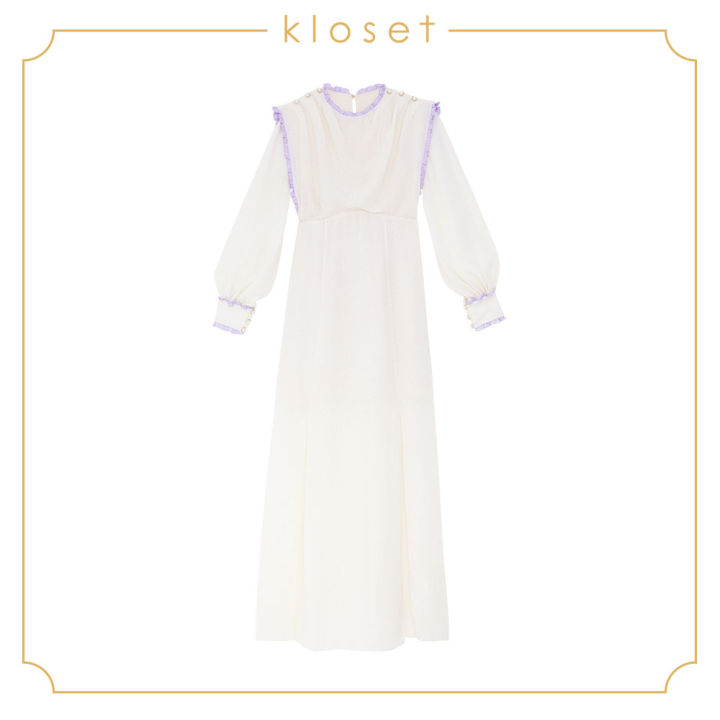 kloset-maxi-dress-with-ruffle-aw20-d012-เสื้อผ้าผู้หญิง-เสื้อผ้าแฟชั่น-เดรสแฟชั่น-เดรสยาว