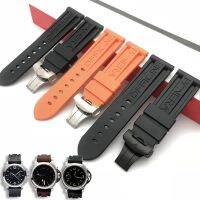 22 24 26mm Mens Silicone Watchbands for Thick Panerai-style Rubber Watch Straps with Black Buckle and Butterfly Buckle Clasp