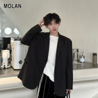 MOLAN เสื้อเบลเซอร์สีดำเสื้อแจ็กเก็ตของผู้ชายชุดดีไซน์ใหม่พิมพ์ลายโมโนแกรมด้านหลัง