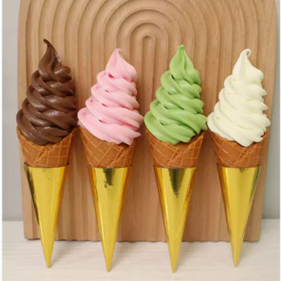 โมเดลไอศกรีมโคน ไอศกรีมซอฟต์เสิร์ฟ ไอศครีมปลอม กรวยแหลม สวยหวาน ตกแต่งร้านค้า พร๊อพถ่ายรูป แบบจำลองการศึกษา