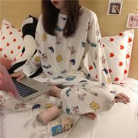 ♨ Women Pyjama Set Cotton Pajamas Korean Version Long-sleeved Homewear Suit Loose Large Size Two-piece Suit Plus Size