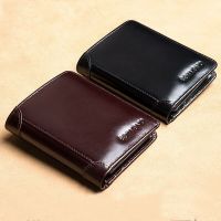 New leather mens anti-theft brush Vintage ultra-thin multi-function ID credit card vertical card bag Short wallet holder purse