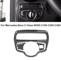 สติกเกอร์ปลอกคอกันสุนัขเลียสวิทช์ไฟหน้าคาร์บอนไฟเบอร์ตกแต่งสำหรับ Mercedes-Benz C Class W205 C200 C180 C300 GLC260อุปกรณ์ตกแต่งภายใน