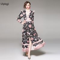 European and American Fashion All-Match Vintage Court Style Small V-neck Printed Dress