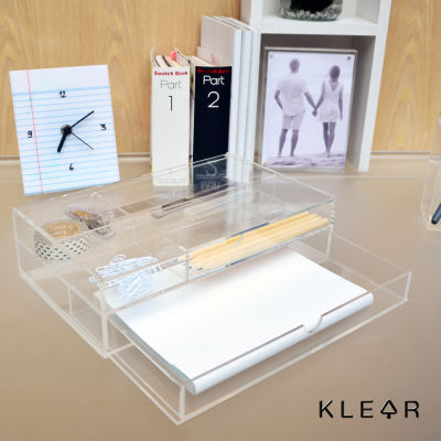 KlearObject Office Box กล่องอะคริลิคใสใส่เครื่องเขียน ที่ใส่ปากกา ที่ใส่ดินสอ ใส่กระดาษ ชุดของใช้ตั้งบนโต๊ะทำงาน :KD003 พร้อมส่ง