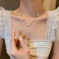 Fashion Butterfly Necklace For Woman Imitation Pearls Sexy Clavicle Chain Necklace 2022 New High-End Design Jewelry Party Gifts