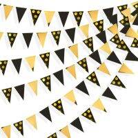 Black Gold Foil Polka Dot Pennant Banner Paper Triangle Flags Bunting Garland for Wedding Baby Shower Birthday Party Decorations