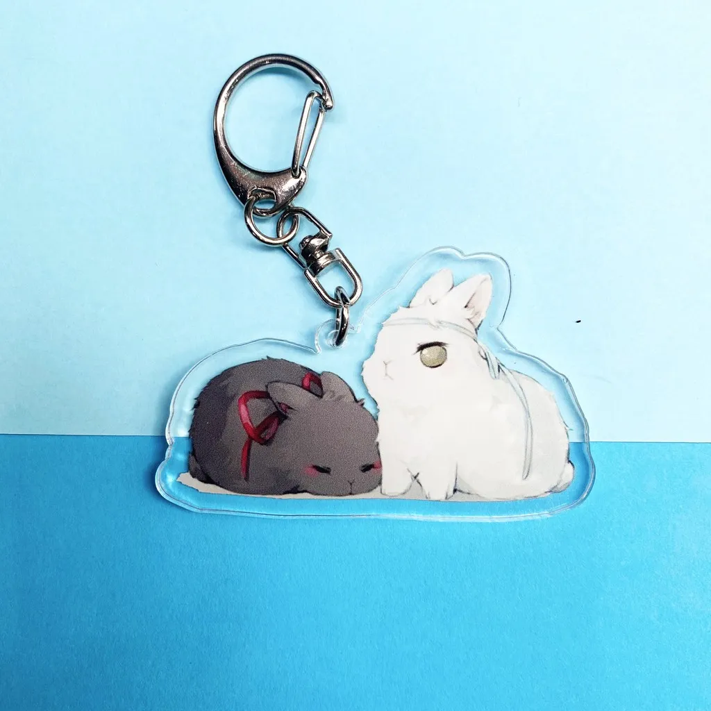 Mica trong acrylic) Móc khóa hình thỏ đen trắng Ma đạo tổ sư tổ sư in hình  anime chibi 