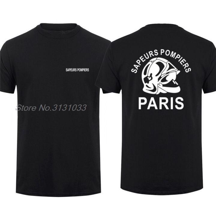 sapeurs-pompiers-ปารีส-t-เสื้อชายฝรั่งเศส-firefighter-fire-brigade-เสื้อยืดแขนสั้น-cool-tops-ฝ้าย-tshirt-tees