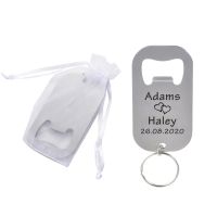 Personalized Engraved Stainless Steel Beer Bottle Opener 5X3.1CM Keychains keyrings Wedding Party Gift Favor Openers Organza Bag