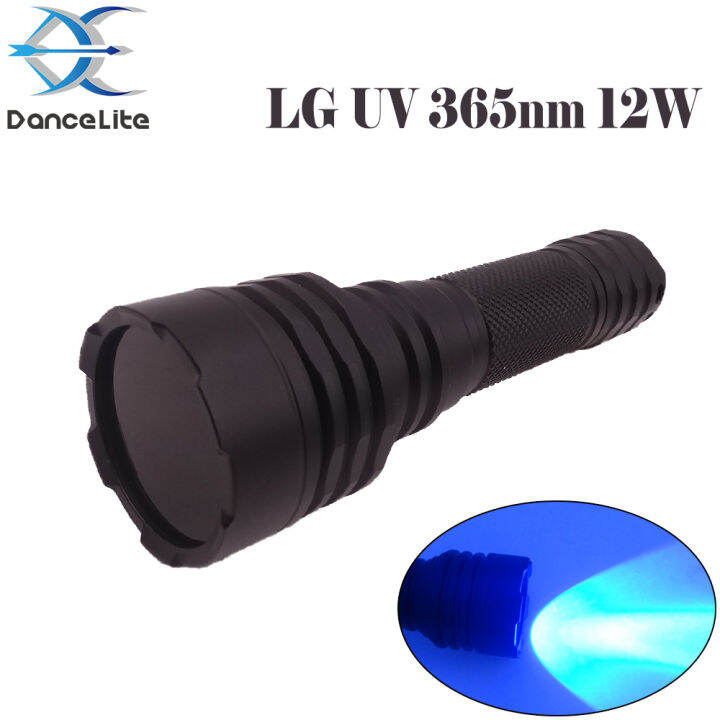 ตัวกรองสีดำ-m45-12w-365nm-uv-lg-อัลตราไวโอเลต-led-ไฟฉายหลอดทดสอบ-uv-ที่มีประสิทธิภาพ