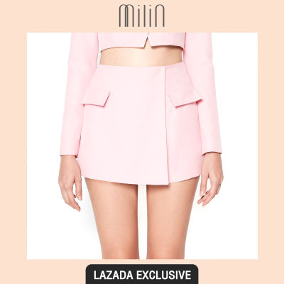 [EXCLUSIVE] [MILIN] High waist front wrap style shorts กางเกงขาสั้น เอวสูง ป้ายด้านหน้า แต่งฝากระเป๋า Las Shorts สีชมพู/ สีดำ Pink/ Black
