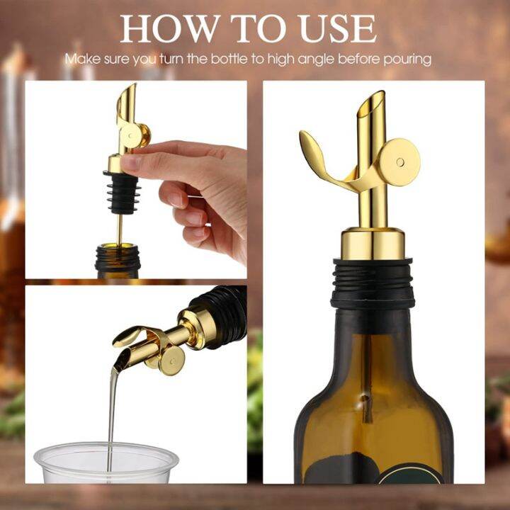 6pcs-stainless-steel-weighted-liquor-bottle-pourers-auto-flip-olive-oil-dispenser-spout-gold