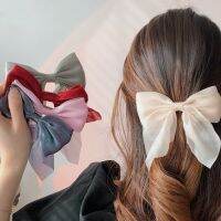 【YF】 Women Mesh Sheer Hairpin Satin Bowknot Hair Clip Fashion Korean Solid Ribbon Barrettes Duckbill Accessories