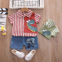 IENENS Summer 2PC Kids Baby Boys Outfit Cotton Clothes Clothing Sets Infant Boy Tee Shirt + Shorts Pants Outfits Suits Children Wears Toddler Striped Tracksuits 1 2 3 4 Years