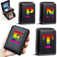 2023 New Wallet for Men ID Credit Card Holder Fashion Womens Wallet PU Leather Coin Pocket Case Purse Rainbow Letter Pattern