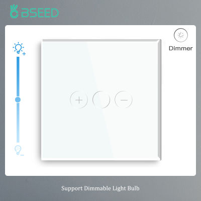 BSEED Touch Dimmer Switch 1Gang 1Way LED สวิตช์ไฟติดผนังหรี่แสงได้พร้อมแผงกระจกคริสตัล Dark Backlight Memory Function