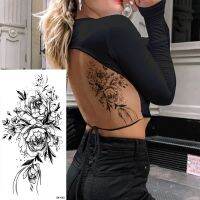 Large Size Black Flower Pattern Fake Tattoo Sticker for Women Dot Rose Peony Temporary Tattoos DIY Water Transfer Tattoos Girls Stickers