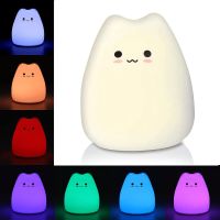 ▥ LED Night Light For Children Baby Kids soft Silicone Touch Sensor 7 Colors cartoon Cat sleeping lamp home bedroom decoration