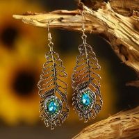 【YF】☏  Fashion Personality Peacock Earrings Feather Ear