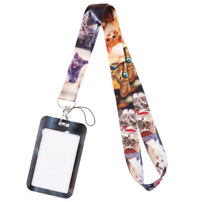 【CW】Credential holder Kawaii Cat Lanyard For Keychain ID Card Cover Pass Gym Mobile Phone USB Badge Holder Key Ring Neck Straps