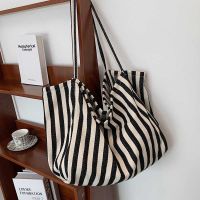 Womens Tote Bag Striped Canvas Casual Handbags for Women 2023 Simple Shopping Large Capacity Woman Shopper School Shoulder Bag