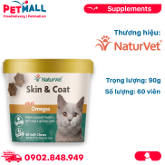Viên nhai NaturVet Skin & Coat Plus Omega Cat Supplement 90g