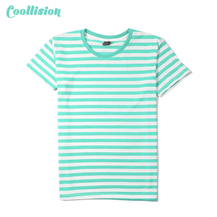 coollision-เสื้อยืดลายทาง-สีเขียวmint-สีขาว-set-1cm-เสื้อลายทางคอกลม-เนื้อผ้าฝ้ายผสม-มีหลายสี-ใส่ดีไม่มีย้วย-สีไม่ตก-unisex-ลายแถบ-ธรรมดา-ลำลอง