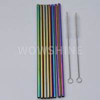 WOWSHINE rainbow Colorful Stainless Steel 304 Drinking Straws Length 215mm 8PCS+2Brushes Dishwasher Free BPA free Diameter 6MM Specialty Glassware