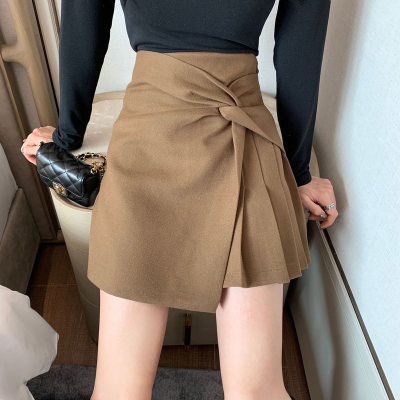 Slim Sexy Wrap Hip Khaki Irregular Pleated Skirt Women High Waist Faldas Mujer Moda Casual All-match Bottom Black Oversize
