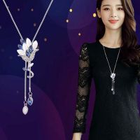 2021 New Flower Tassel Long Necklace Temperament Women Pendant Dress Accessories Sweater Necklace Korean Jewelry