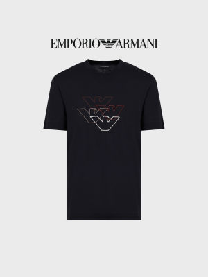 เสื้อยืดกีฬาชายผ้าฝ้ายแขนสั้นคอกลมใหม่ ARMANI