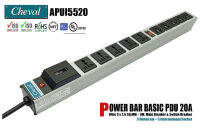 CHEVAL APUI5520 PDU 20A-220V ปลั๊ก Universal 5 ช่อง + International 5 ช่อง มี Main Breaker, สวิตส์กันไฟเกิน  สาย 3 เมตร