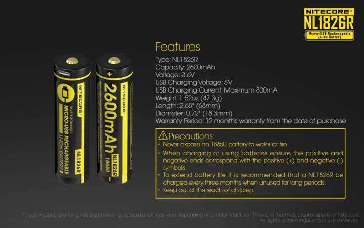 nitecore-ถ่านชาร์จ18650-nl1826r-3-7v-2600-mah-ชาร์จผ่าน-usb-ได้เท่านั้น-ของแท้