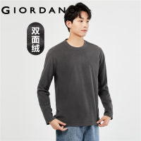 GIORDANO Men T-Shirts Fluffy Warm Fleece Simple Basic Tee Crewneck Long Sleeve Solid Color Fashion Casual Tshirts 01023828