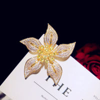 Brooches For Women Cubic Zirconia Yellow Bauhinia Luxury Vintage Big Pin Boutonniere Hyperbole Fine Jewelry Accessories