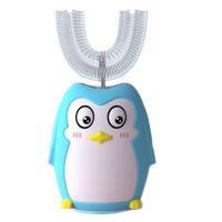 ✺ Q1QD Wireless USB Rechargeable Kids Electric Ultrasonic Toothbrush U Shaped Cartoon Penguin Toddler Waterproof Automatic Teeth