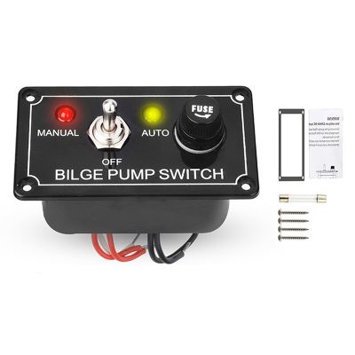 DC 12V Fused Marine Bilge Pump Switch Panel with LED Indicator Light Manual/Off/Auto 3-Way Toggle Switch