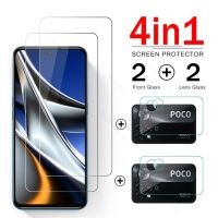 【Unbreakable】4in1เลนส์กล้องป้องกันหน้าจอกระจกนิรภัยสำหรับ Poco F1 F2 F3 F4 X3 X4 GT M3 M4 Pro 5G NFC Poko Little X 3ป้องกันฟิล์ม