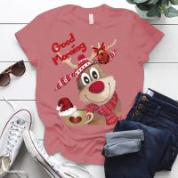 COD Christmas Reindeer Good Morning Printed Party Women T Shirts Plus Size S-5xl Cute Funny Xmas Tops Tee Shirt For  471