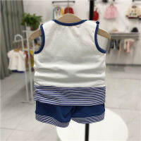 （HOT)22 ชุดเสื้อกั๊กสไตล์ญี่ปุ่นสำหรับเด็กผู้ชายรุ่นใหม่สำหรับฤดูร้อน miki การ์ตูนเรือใบหมีแขนกุดสองชิ้น 2701