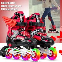 Boy&amp;Girl Children PU Flash Wheel Speed Inline Skates Shoes Adult Men&amp;Women Roller Skates  Teens Sneakers for Foot Length:17-25cm Training Equipment