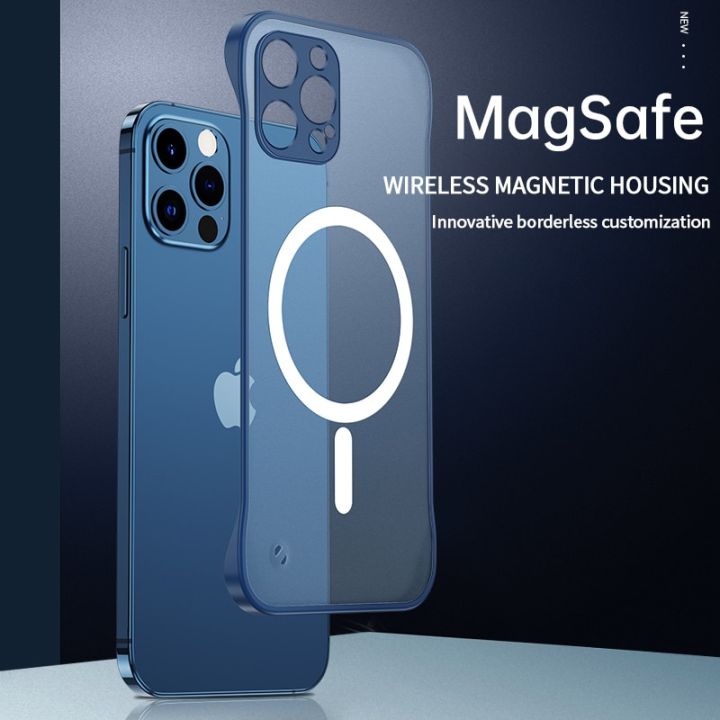 สินค้าใหม่ในสต็อก-อัลตร้าบาง-frameless-tpu-กันชนเคลือบแม่เหล็ก-macsafe-กรณีสำหรับ-magsafe-iphone-12-13-pro-max-14บวก13pro-14pro-mac-ปลอดภัยปก