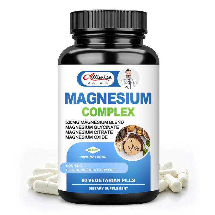 Alliwise Magnesium Complex 500mg of Magnesium Glycinate, Oxide&Citrate